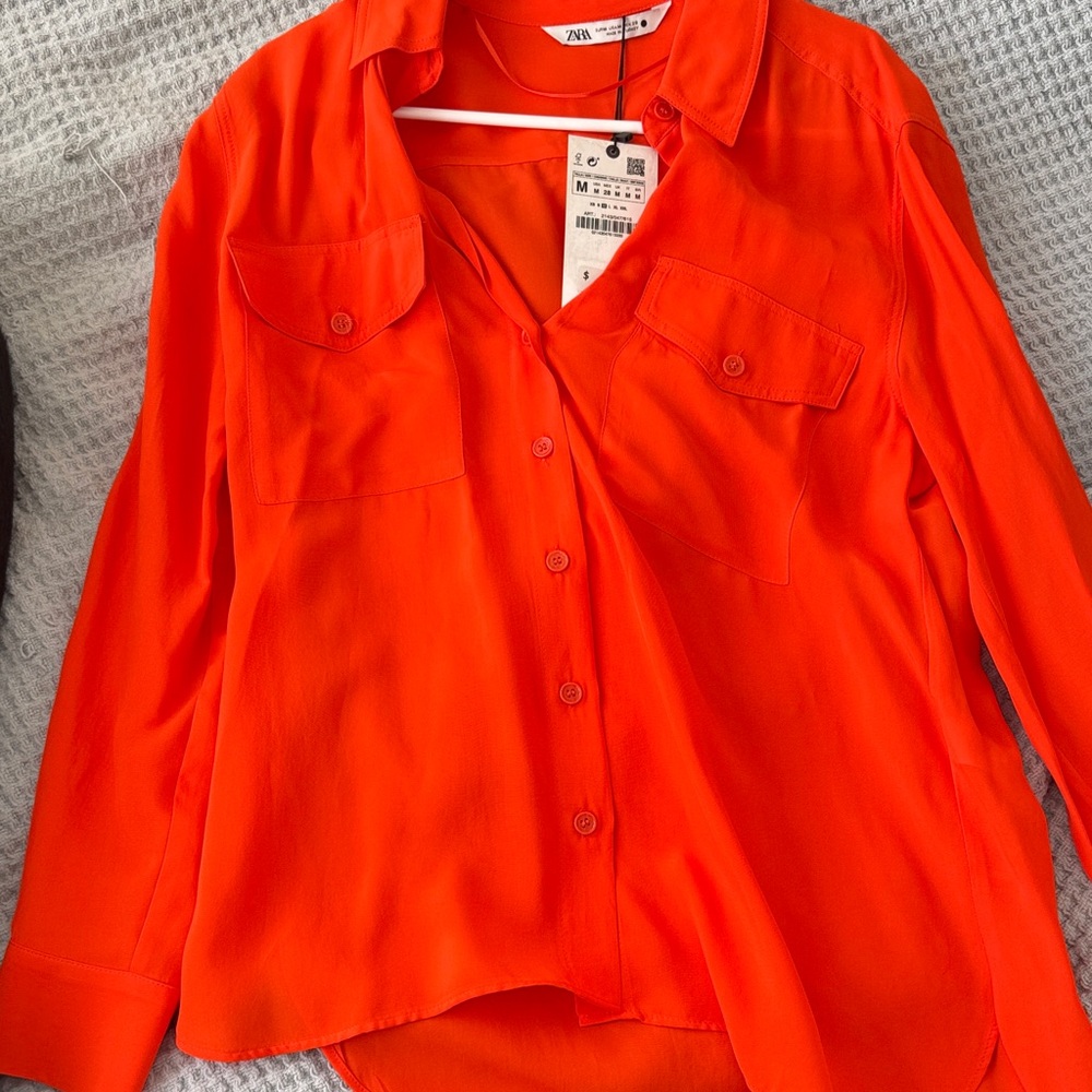 Zara Vivid Orange Long Sleeve Shirt